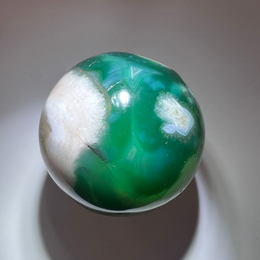 Green Flower Agate Crystal Sphere - Picture 8 of 11